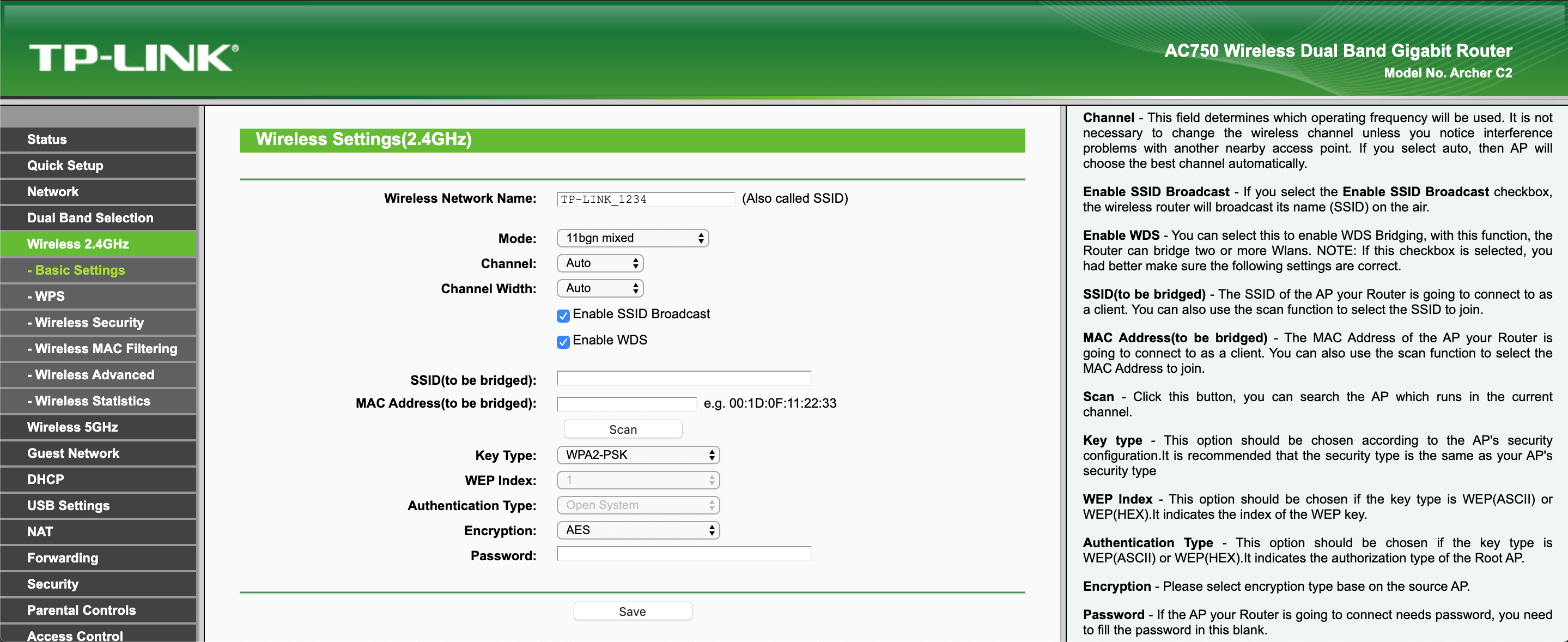 Archer C2 Web Interface - Enable WDS